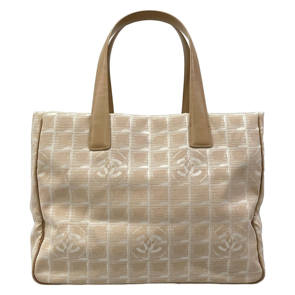 Chanel New Travel Line Handbag Cream Beige Nylon Jacquard Leather